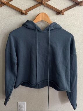 ALO Yoga Women's Cropped Hooded Sweatshirt in Slate Blue